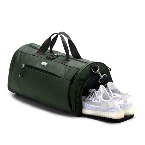 TOPDesign Gym Bag for Women & Men, Unisex Duffel Bag with Shoe Compartment & Wet Pocket for Travel Sports Gym (L Green) - color: Green, size: Large - 23 x 12 x 12″