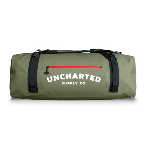 Uncharted Supply Co. The Vault Waterproof Duffel Bag - Airtight bag with Backpack Straps, Carry-On Size, Perfect for travel, boating, camping, recreation. (Olive, 65L) - color: Olive, size: 65L