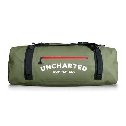 Uncharted Supply Co. The Vault Waterproof Duffel Bag - Airtight bag with Backpack Straps, Carry-On Size, Perfect for travel, boating, camping, recreation. (Olive, 65L) - color: Olive, size: 65L