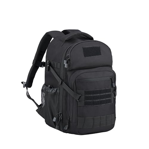 Zsearaymy 25L Small Tactical Hiking Backpack with 180° Open Design Molle System Padded Laptop Lightweight (Black) - color: Black