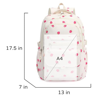 Phaoullzon Girls High Middle School Strawberry Backpack for Kids Kawaii Bookbag College Daypack,Strawberry - color: Beige Strawberry, size: Large (17.5 Inch)
