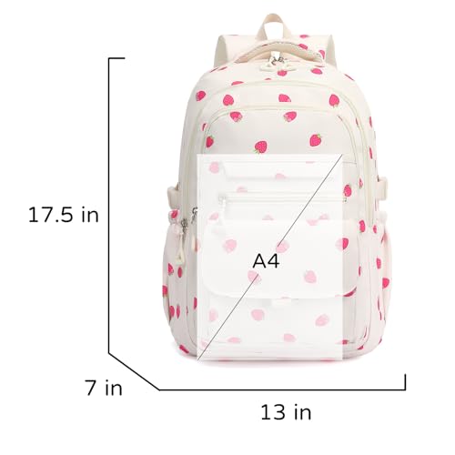 Phaoullzon Girls High Middle School Strawberry Backpack for Kids Kawaii Bookbag College Daypack,Strawberry - color: Beige Strawberry, size: Large (17.5 Inch)