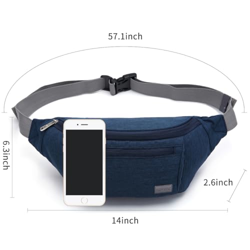 TINYAT Large Fanny Pack Travel Waist Bag Lightweight for Men&Women with Adjustable Strap T206 Blue - color: Blue