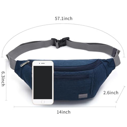 TINYAT Large Fanny Pack Travel Waist Bag Lightweight for Men&Women with Adjustable Strap T206 Blue - color: Blue