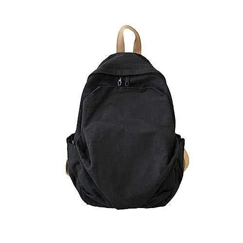 Women's canvas bag, men's and women's large capacity leisure backpack, men's and women's travel backpack (Black,One Size) - color: Black