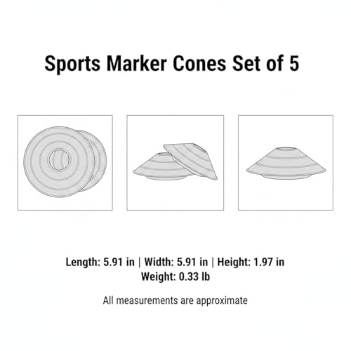 Sports Marker Cones Set of 5, Stackable PE Plastic Training Markers for Agility Drills and Field Boundaries (Set of 5)