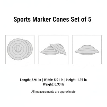 Sports Marker Cones Set of 5, Stackable PE Plastic Training Markers for Agility Drills and Field Boundaries (Set of 5)