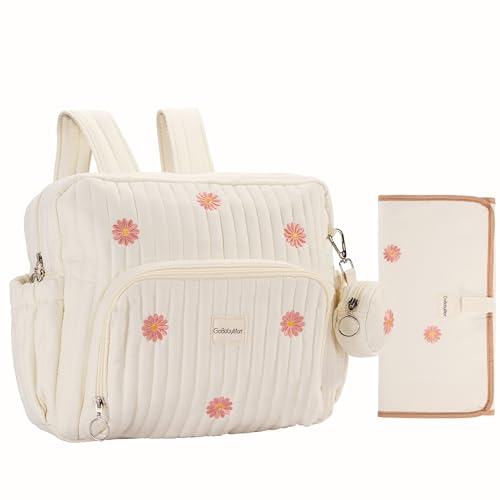 GOBABYMART Diaper Bag Backpack, Medium Maternity baby bag & Changing Pad, Insulated Pockets, Stroller Straps & Pacifier Case (Medium - Beige Flowers) - color: Medium - Beige Flowers