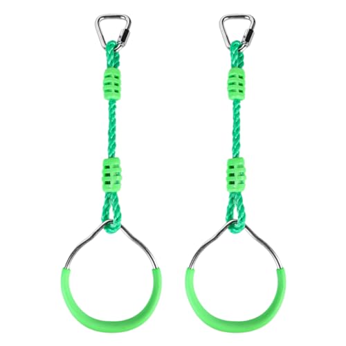Multi-Color Ninja Rings & Monkey Bars - Adjustable Backyard Obstacle Course for Kids & Adults, Heavy-Duty Gymnastic Swing Rings, Ninjaline Slackline Training Kit (Green) - color: Green