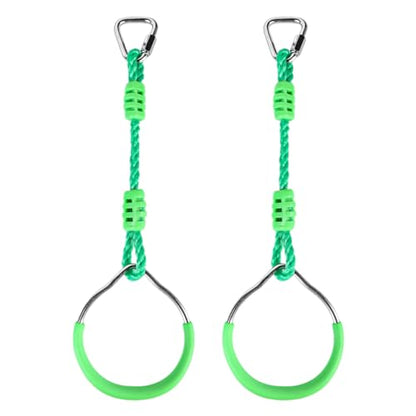 Multi-Color Ninja Rings & Monkey Bars - Adjustable Backyard Obstacle Course for Kids & Adults, Heavy-Duty Gymnastic Swing Rings, Ninjaline Slackline Training Kit (Green) - color: Green