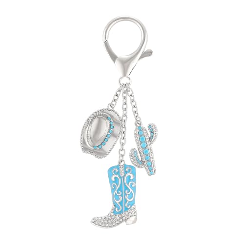 Madison Tyler Western Cowboy Boots Cherry Bow Bubble Tea Strawberry Cute Keychain | Bag Charms for Handbags Purse Charms - color: Blue Boots