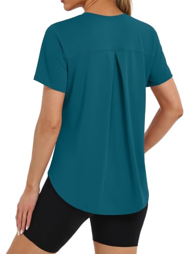 BKRIVE Workout Tops for Women UPF 50+ Quick Dry Shirts (S-3XL) | Ideal for Hiking, Yoga, Running, Gym workouts, Pilstes, Tennis & Travel. Lightweight, Breathable & Moisture wicking - color: Peacockblue, size: Small