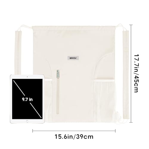 WANDF Drawstring Backpack, Gym String Bag with Shoulder Pad - color: M, Beige, size: Medium