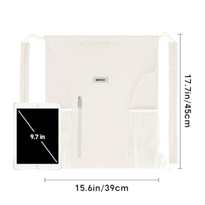 WANDF Drawstring Backpack, Gym String Bag with Shoulder Pad - color: M, Beige, size: Medium