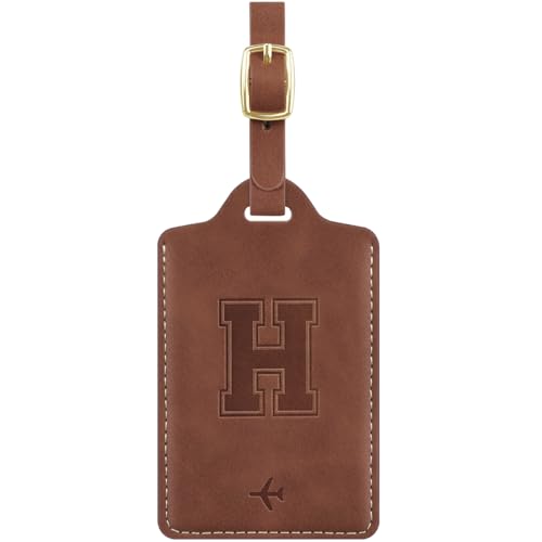 Luggage Tags for Suitcase Embossed Personalized Initial Letter H Travel Tags with 3 Replaceable Name Cards Leather Privacy Bag Tags Travel Essentials Backpack Tags for Women and Men, Brown H - color: Brown, size: H