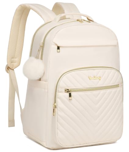 Laptop Backpack Women Bookbag, Teen Girls Backpack for Middle High School College Students, Teacher Work Bag Back Pack Travel, Beige - color: Beige, size: 15.6in