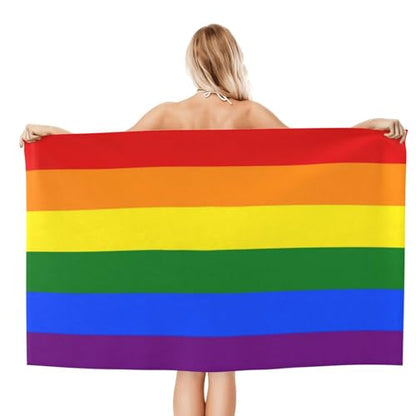 LGBT Pride Rainbow Beach Towel, Lesbians Gays Bisexuals Transgender Gift Quick Dry Sand Free Absorbent Bath Towel, Microfiber Lightweight Towel Pool Travel Camping Gym Swim 30x60 Inch/ 77X153cm - color: Lgbt Pride