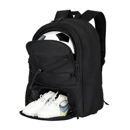 Soccer Backpack with Separate Ball Compartment, Large Capacity Sports Training Bag with Shoes Compartment, Air Vent - color: Black
