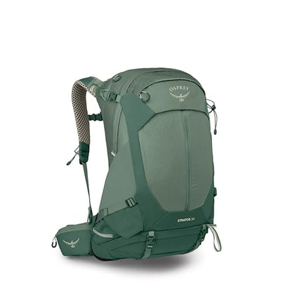 Osprey Stratos 34L Men's Hiking Backpack - Camping Bag with Waterproof Raincover, Bottle Pockets, & Gear Straps, Pine Leaf - color: Pine Leaf, style: 34l