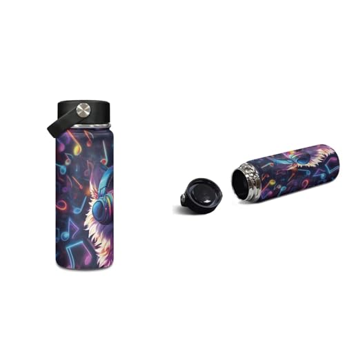 ZOUTAIRONG Boys Backpack and Insulated Thermos Cup Trendy Casual Bookbags with Side Pockets Music Wolf Printed School Bags and Water Bottle - color: Music Wolf