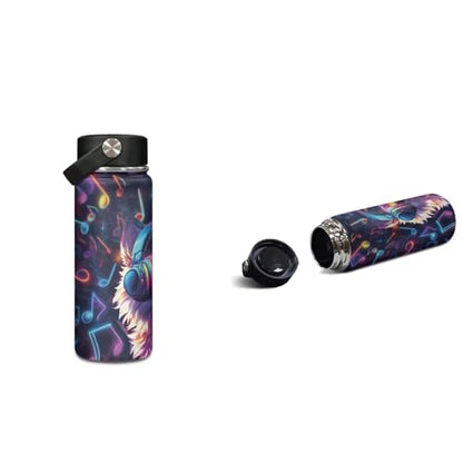 ZOUTAIRONG Boys Backpack and Insulated Thermos Cup Trendy Casual Bookbags with Side Pockets Music Wolf Printed School Bags and Water Bottle - color: Music Wolf