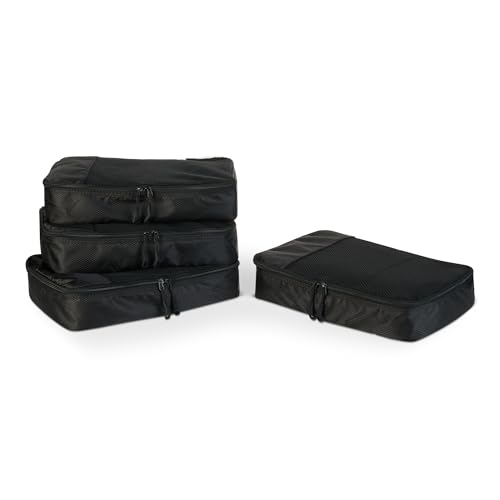 Amazon Essentials 4-Piece Packing Cubes Travel Accessories Set, Luggage Organizer with Double Zipper, Mesh Top, Space-Saving, Medium, Black (Previously Amazon Basics) - color: Black, size: 4 x Medium
