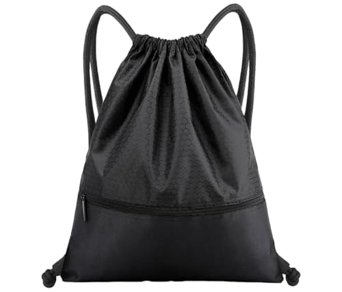 Sports Drawstring Backpack for Men, Waterproof Swim Gym Bag with Shoes Compartment for Women, Lightweight Pull String Sport Bag for Swim, Soccer, Black&Large - color: Black, size: Large