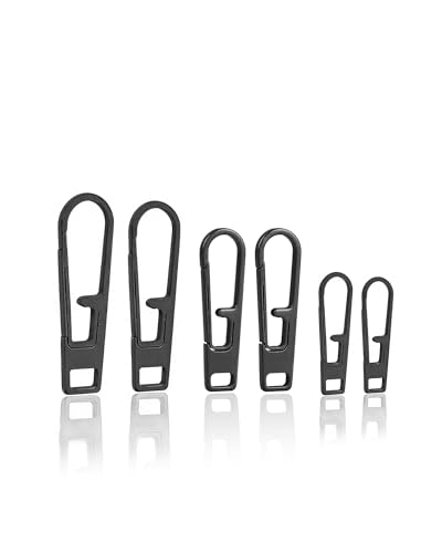 VIPERADE VAT1 Heavy Duty Titanium Zipper Pulls Replacement, Universal Zipper Pull Tab Repair Kit for Jackets, Coats, Suitcases, Luggage, Backpacks, Handbags and EDC Pouches (6 Black, 2S+2M+2L) - color: 6 Black, size: 2S+2M+2L