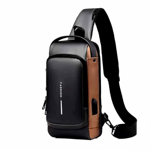 Waterproof Polyester Slim Unisex Crossbody Sling Bag Chest Backpack Men's Shoulder Bag, Leisure Travel Handbag, Hard Shell Anti-Theft Chest Bag, Fashion Bag - Black & Golden, Standard - color: Fashion Bag - Black & Golden