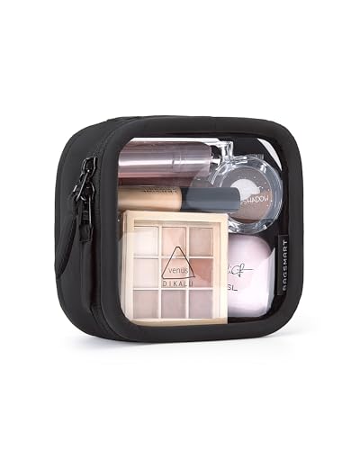 BAGSMART Mini Clear Makeup Bag for Women Portable Travel Toiletry Bag, Cute Small Water-ResistantCosmetic Bag TSA Approved Clear Makeup Case Pouch with Zipper for Car Essentials(Black) - color: Black, size: Small