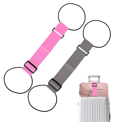 Luggage Connector Straps 2Pcs,2026 New Multi Use Strong Adjustable Bag Luggage Straps,Add a Bag Easy to Travel Suitcase Elastic Strap Belt Luggage Accessories(Pink Grey) - color: Pink Grey