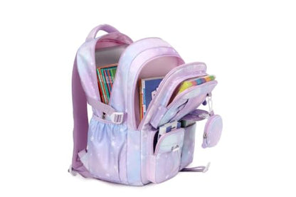 MOONBABY Girls Backpack, Kids Backpack for Girls, School bag for Primary Elementary Teenage, Middle School Students Bookbag - color: 3pcs-purple Cherry Blossom