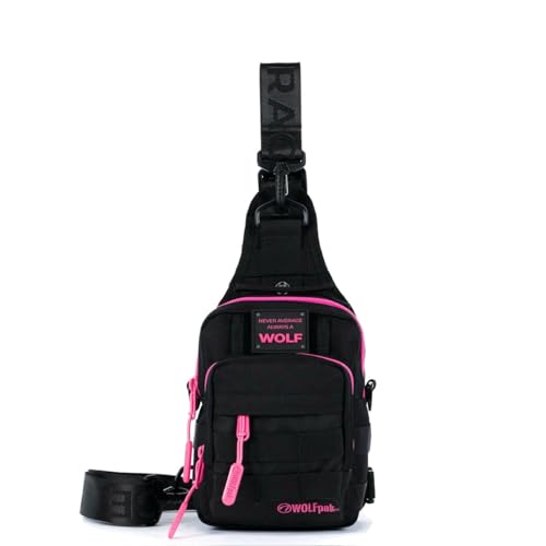 WOLFpak 4L Mini Tactical Sling Bag (Black Neon Pink) Compact Crossbody Backpack for Gym, Travel & EDC | Tactical Shoulder Bag with Multiple Pockets – Lightweight, Durable Sling Pack for Men & Women - color: Black Neon Pink