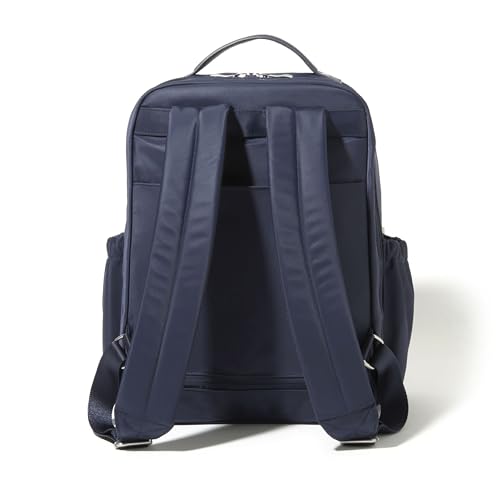 Baggallini Tribeca Expandable Laptop Backpack - 15"x11" Lightweight RFID Computer Bag for Work & Travel with Luggage Sleeve - color: French Navy Twill