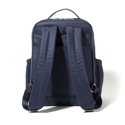 Baggallini Tribeca Expandable Laptop Backpack - 15"x11" Lightweight RFID Computer Bag for Work & Travel with Luggage Sleeve - color: French Navy Twill