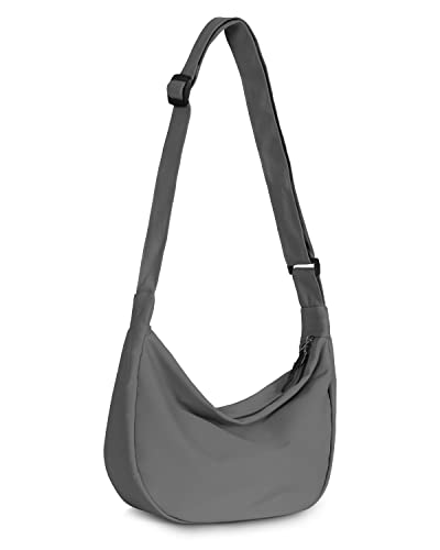 Crossbody Crescent Bag for Women Men Trendy, Crescent Sling Bag with Adjustable Strap, 2 Zippers Lightweight - color: Grey