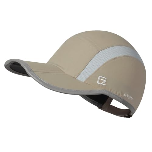 GADIEMKENSD Reflective Folding Outdoor Hat Unstructured Design UPF 50+ Sun Protection Sport Hats for Womens and Mens - color: Khaki
