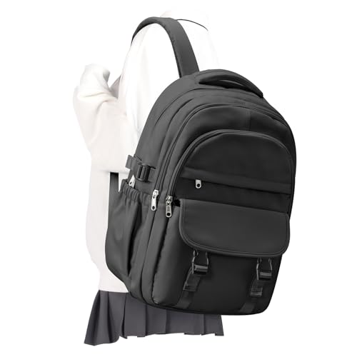 Preppy Black Middle School Backpack for Teens Girls Boys Waterproof Backpack with Lots of Pockets College Backpacks for Women Men Cute School Bag for Students - color: A1-black