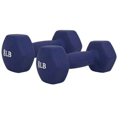 Sunny Health & Fitness Neoprene Coated Hex Shaped Dumbbell Non-Slip Fitness Weights for Home Gym Exercise, Full Body Workout Strength Building, Weight Loss, Sold in Pairs - Sizes - 2LB, 5LB, 8LB, 10LB - style: 8 Pounds