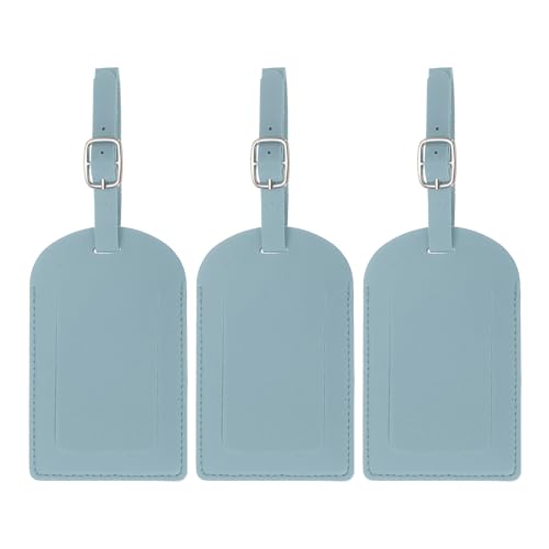 PATIKIL Luggage Tags for Suitcases, 3 Pack Premium PU Leather Baggage Tags Privacy Protection Luggage Identifier Travel Bag Labels, Light Blue - color: Light Blue