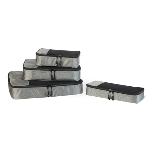 Amazon Essentials 4-Piece Packing Cubes Travel Accessories Set, Space-Saving Luggage Organizer with Double Zipper, Mesh Top Panel, Small/Medium/Large/Slim, Gray (Previously Amazon Basics) - color: Gray, size: 1 x Large, 1 x Medium, 1 x Small, 1 x Slim
