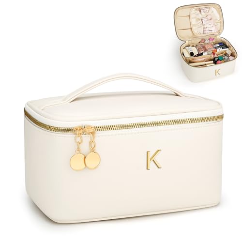 Gifts for Women Travel Makeup Bag Personalized Cosmetic Bag Portable Large Capacity Toiletry Bag(Beige-K) - color: Beige, style: K