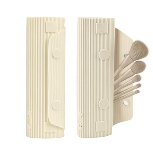 Creamy White Silicone Makeup Bag, Portable Brush Case and Cosmetic Pouch Organizer, Silicone Cosmetic Case for Makeup Brushes, Travel Makeup Bag for Short Handle Brushes - color: Creamy White