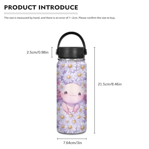Flashideas Daisy Axolotl Backpack for Girls Kids Backpack with Lunch Box Stainless Steel Water Bottle and Water Bottle Bag 4Pcs Set 17" Large Capacity Elementary Bookbag with Compartments for School - color: Daisy Axolotl-4