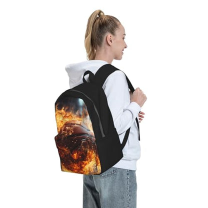 Basketball on Fire and Water Flame Splashing Adult Backpack with 15.6" Laptop Sleeve,Lightweight,Travel,BreathableDurable.