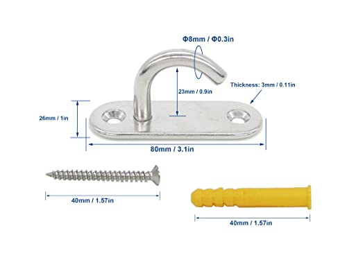 Stainless Steel Ceiling Hooks & Wall Hangers - Heavy Duty M8 Screw Mount, Rust-Proof Anchor Straps for Garage, Outdoor, Storage (4-Pack) - size: M8 J Hook