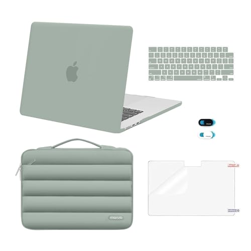 MOSISO Compatible with MacBook Air 15 inch Case M5 2026 M4 2025 M3 2024 M2 2023 A3448 A3241 A3114 A2941, Plastic Hard Shell Case&Puffy Sleeve Bag&Keyboard Skin&Webcam Cover&Screen Film, Antique Green - color: Antique Green