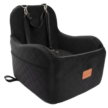 Lealchum Dog Booster Car Seat for Small/Medium Dogs Up to 35lbs,Elevated Cushion Fits in Front/Back Seat,Fully Detachable and Washable,2 Storage Pockets & Dog Leashes,Easy to Install(Black,Medium) - color: Black