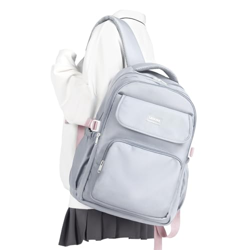 Cute Middle School Backpack For Teen Girls,Waterproof Casual Bookbags,Lightweight Travel Daypack,Basic Laptop College Backpack For Women(grey - color: A6-grey