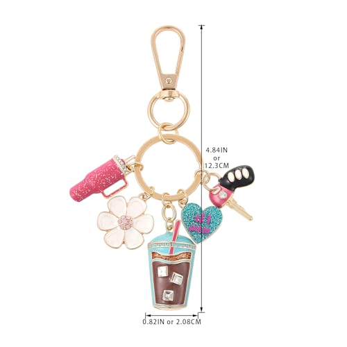Madison Tyler Western Cowboy Boots Cherry Bow Bubble Tea Strawberry Cute Keychain | Bag Charms for Handbags Purse Charms - color: B0f7qxqt5f